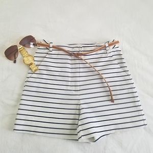 Zara navy and blue striped belted shorts
